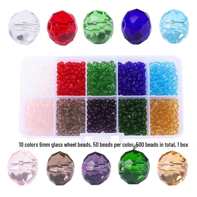 8-Grid Glass Wheel Beads Set (6-10mm) for DIY Jewelry & Accessories