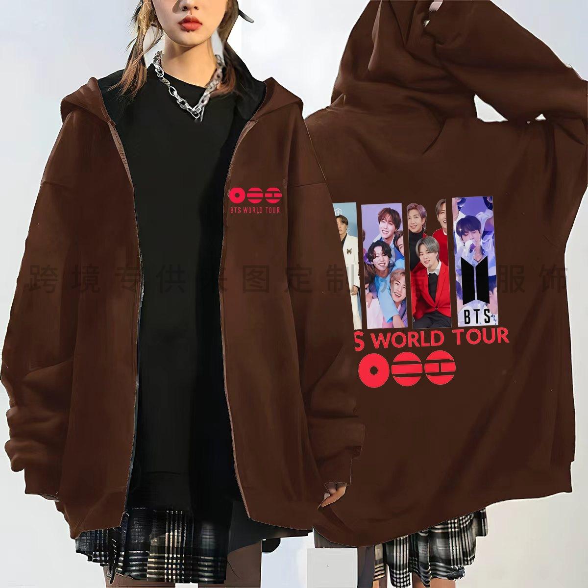 Koreanische BTS Gruppenfoto-Reißverschluss-Hoodie lockerer lässiger Cardigan, Fan-Unterstützung L braun