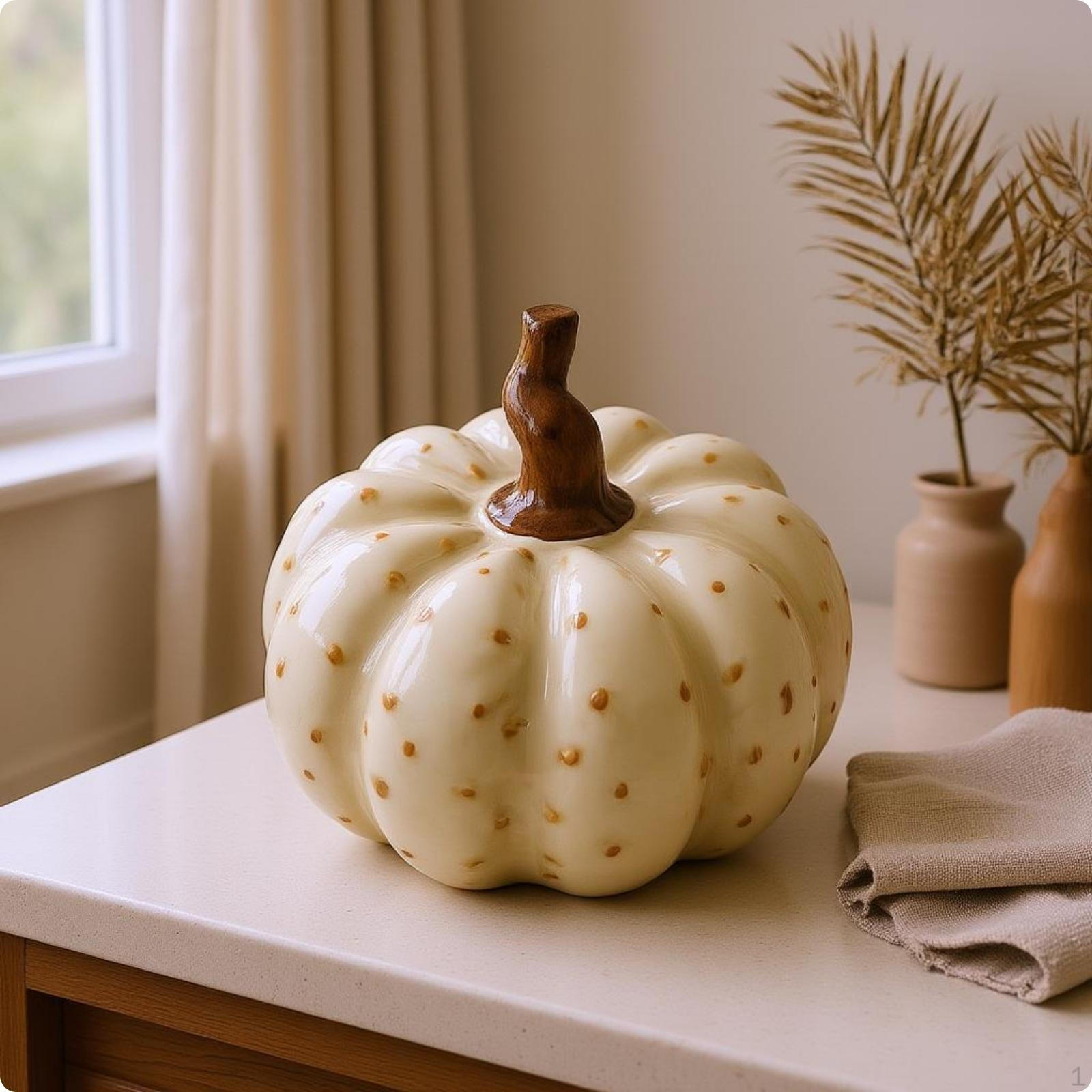 LightToned Ceramic Pumpkin Ornament CreamColored Figurine Speckled Home decorations