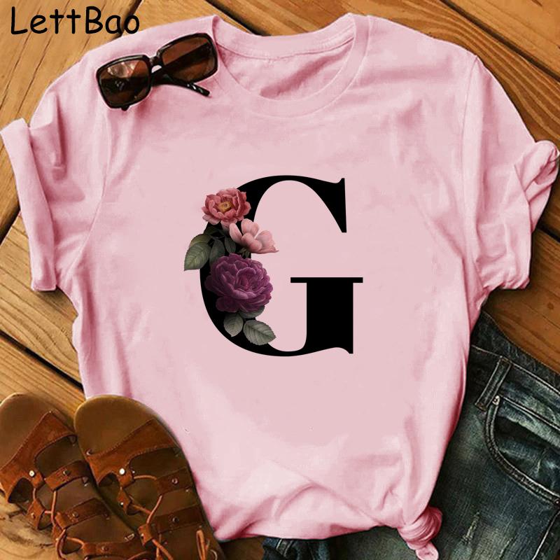 Elegant Vouge Flower Letter Print Women T Sihrt Fashion Comfortable Casaul T Shirt For Women Female