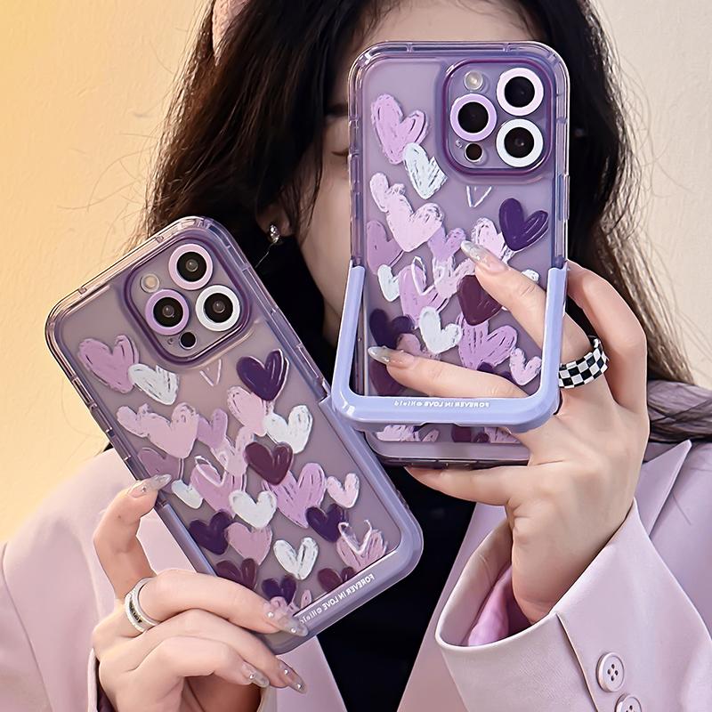 

Ins Purple Love Heart Невидимый чехол-держатель для Iphone 13 11 12 14 Pro Max 14 Plus противоударный чехол с кронштейном-подставкой