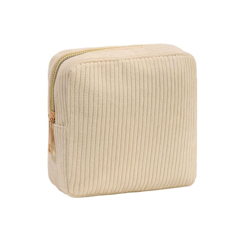 Small Makeup Bag for Purse Mini Cosmetics Bag Corduroy Cute Cosmetic Pouch for Women with Slip-in Pockets Storage Clutch