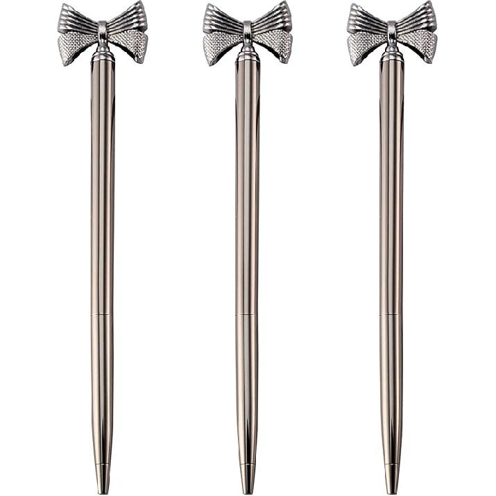 3 Pieces Bow Decoration Twist Metal Ballpoint Pen Ball Pen 1.0 MM Black Ink