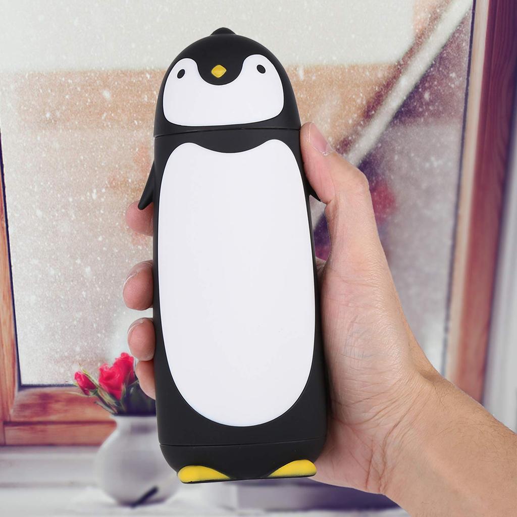 J-ouuo 300ml Portable Cute Penguin Glass Water Bottle Double-Layer Mug Travel Cup (Black)