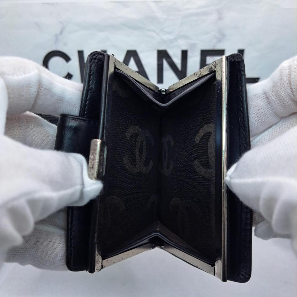 Used CHANEL Cambon Line Bifold Wallet Black Wallet
