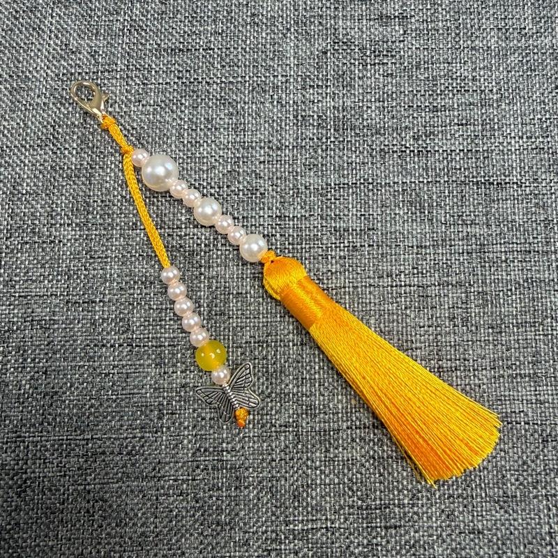 Faux Pearl Tassel Bag Charm With Retro Silver Butterfly Pendant Suitable For Handbags Backpacks Keys Hanfu Decoration