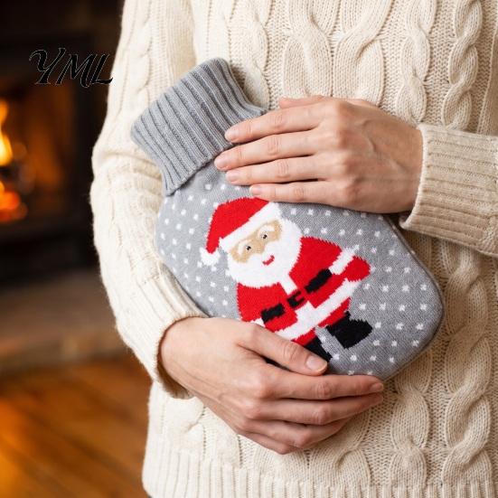 PVC Hot Water Bottle 1000/2000ML Christmas Bottle, Cartoon Bag with Knit Holiday Cover, Long Lasting Heat Retention, Winter Warm