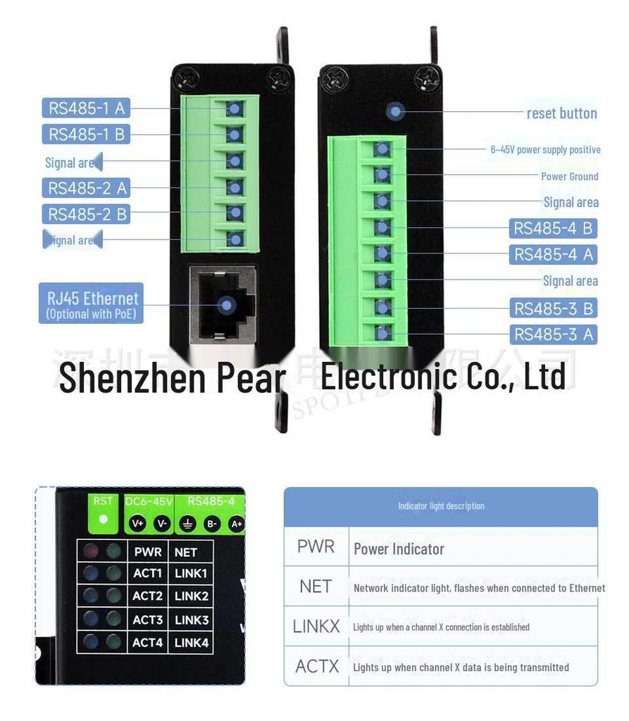 Industrial-Grade 4-Port RS485 To RJ45 Ethernet Converter