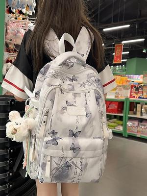 Chinese Style Autumn Butterfly Print Backpack for Women - Casual Shoulder Bag for Students