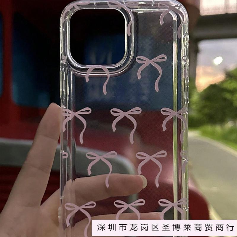Elegant bow is suitable for Apple 16promax mobile phone case 15plus transparent 14 airbag 1312 simple