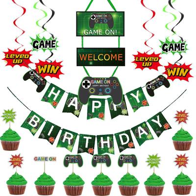 Game Theme Party Decoration Birthday Flag Gate Joint Cake Plug Set Gameone Banner Customization Creative