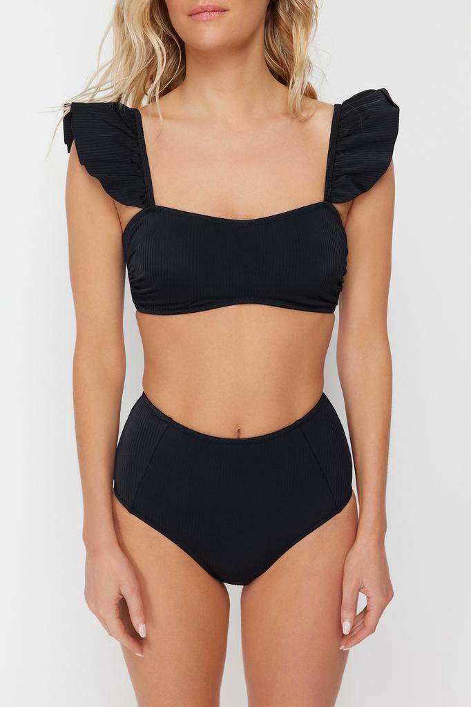 Women's New Season Bikini Set Orange Bralette Frilly Textured High Waist Hipster Bikini Set