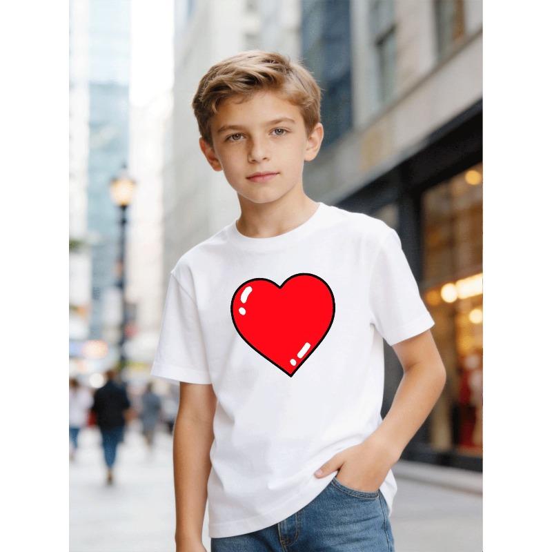 Boys T-Shirt Casual Street Style Red Heart Graphic 110 белый