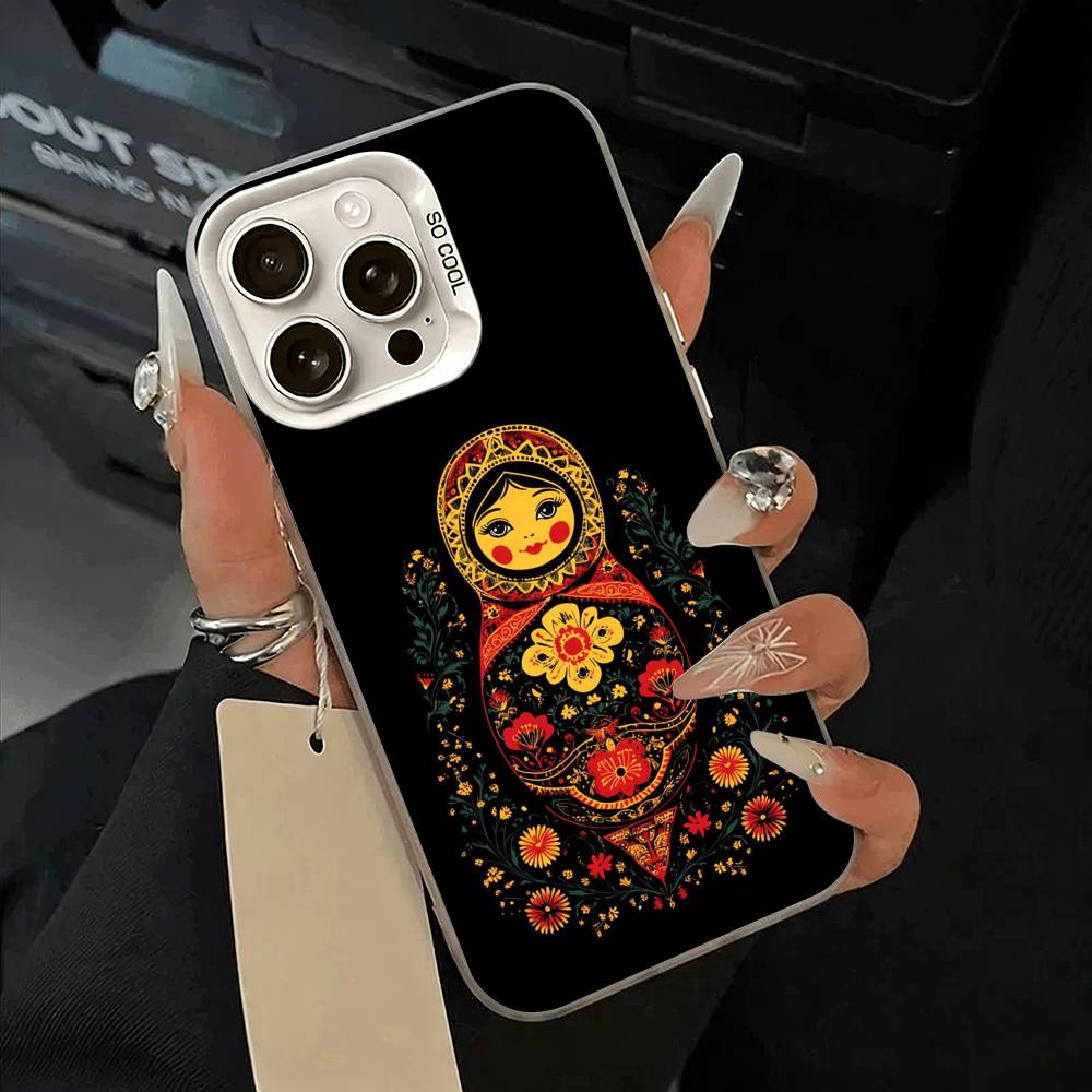 Russian -Dolls- Matryoshka Phone Case For iPhone 17,16,15,14,13,12,11 Plus,Pro Max,XS,white Silver Phone Case