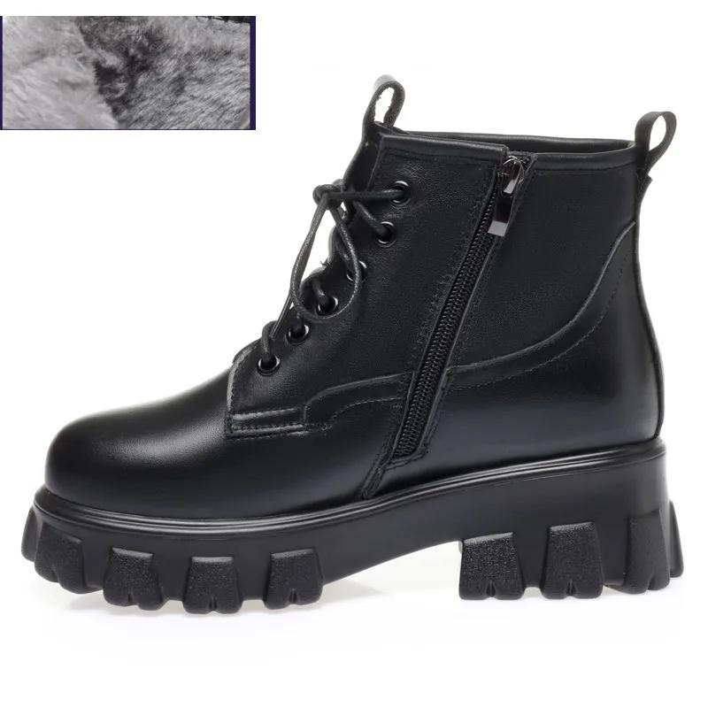 Winter Boots Ladies Natural Wool Warm Women Short Boots Platform Genuine Leather Women Martin boots