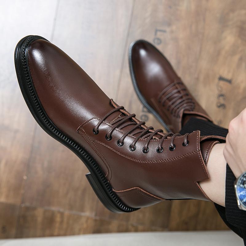 Korean Version of Fashionable Men Lace Up Formal Boots Luxury Brand Business Men Shoes High Top Men Boots Non-Slip Ankle Boots
