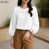 Women Casual V-Neck Long Sleeve Lace Patchwork Solid Color Loose Blouse