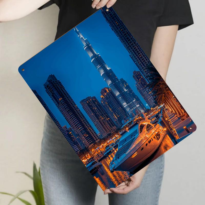 

City Night View Custom Metal Wall Art Modern Home Decor Living Room Bedroom Decoration Painting 20x30cm（7.8x11.8inch）
