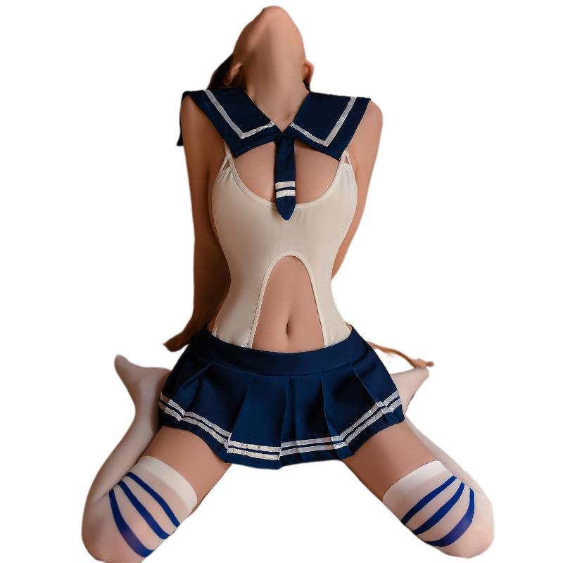 "Manyan Sexy Hollow JK Student Sailor One-Piece Lingerie 9495"