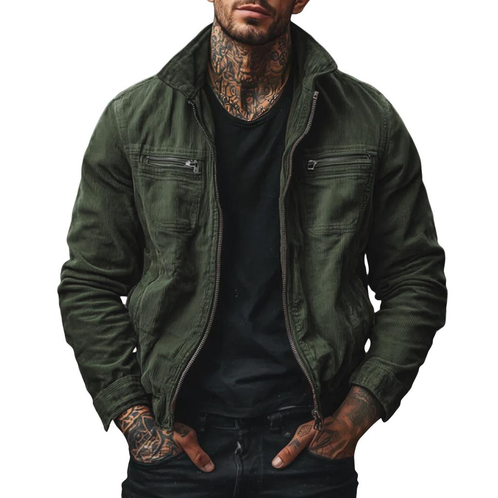 Men's Color Warm Pockets Cardigan Jacket Men's Casual Jacket.