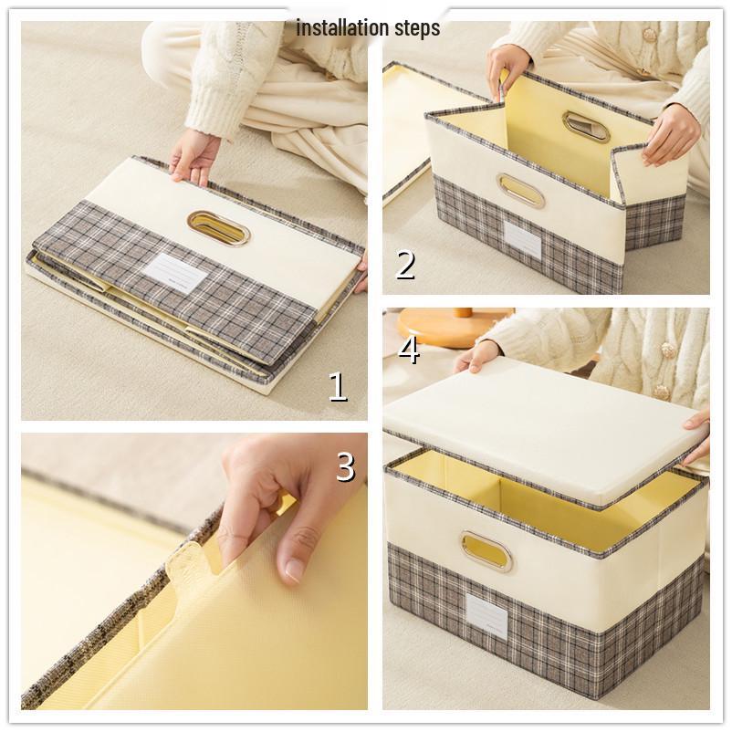 Cationic Cotton-Linen Plaid Storage Box for Clothes