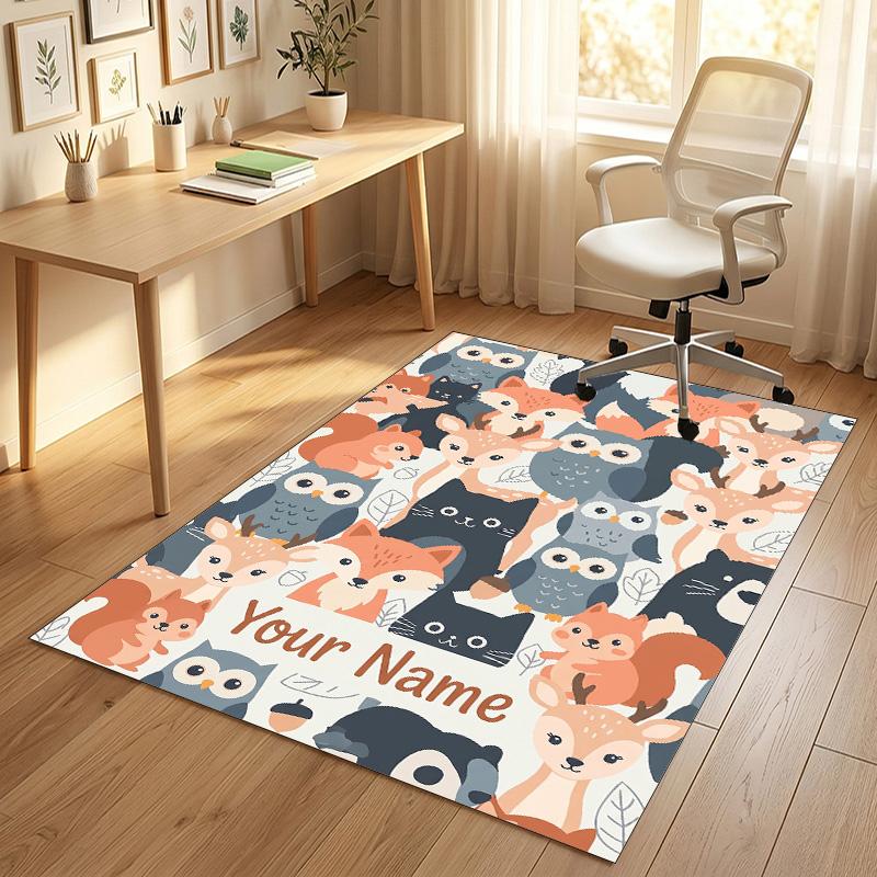 Food Doodle Theme Soft Crystal Velvet Rug Custom Name & Text Print Non Slip Floor Rug for Bedroom Living Room
