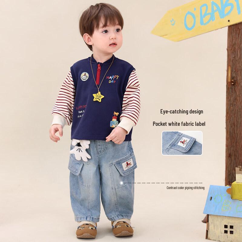LUSONBABY Baby Boys' Loose Fit Denim Workwear Pants