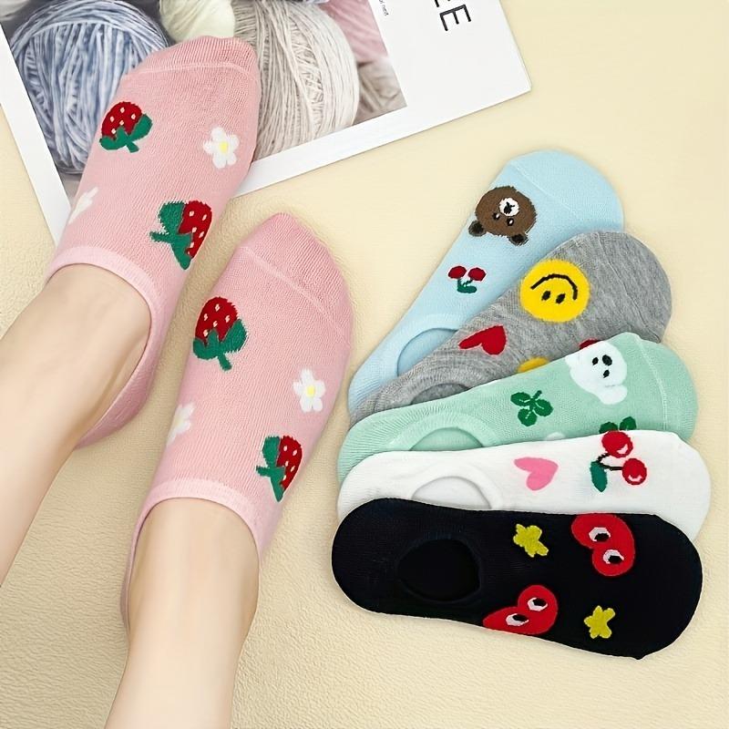 

6 Pairs Adorable Cartoon Concealed Women s Loafer Socks, Non-Slip Ankle Socks, Cozy Airy, Fall/Winter Outdoor/Indoor Sports Wear