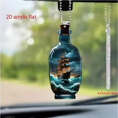 New Acrylic 2D Flat Drift Bottle Car Pendant Keychain Backpack Ornament