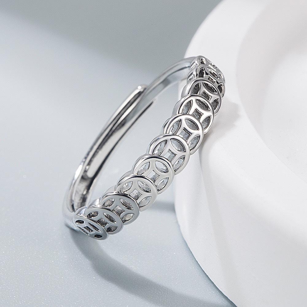 New Retro Female Fortune-gathering Coin Design Simple Open Transfer Copper Coin Ring