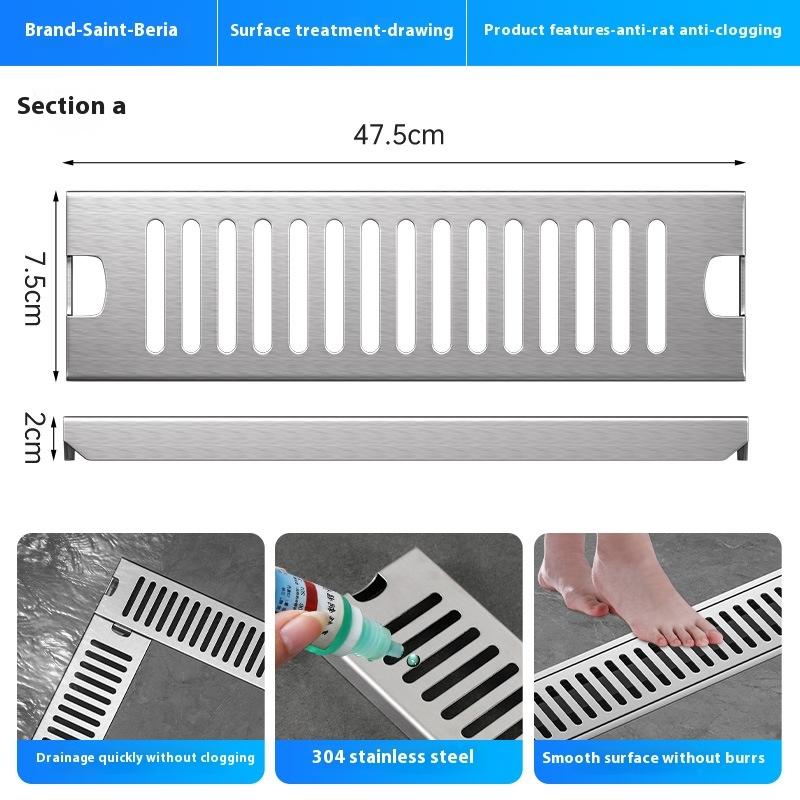 Capac Sifon Pardoseală Inox Dreptunghiular Bandă Lungă Capac Filtru Baie Balcon Piscină Capac Sifon Pardoseală Sifon Păr