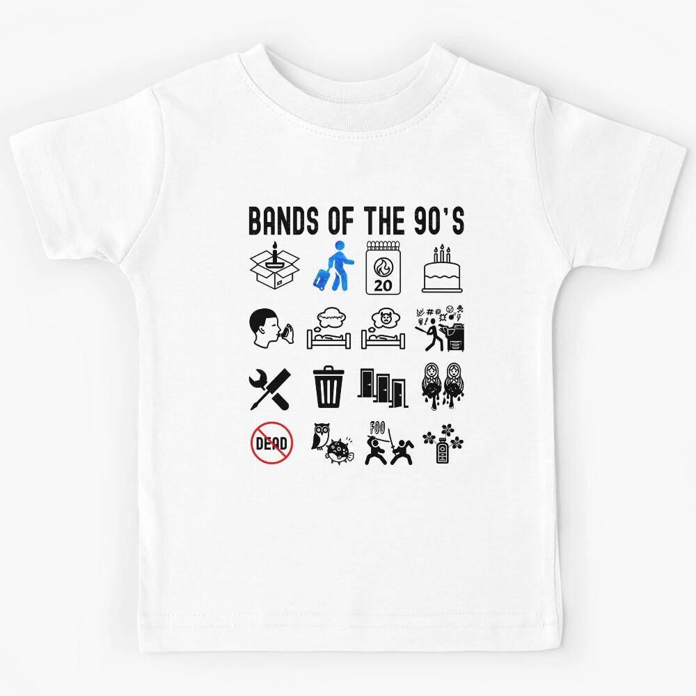 Funny Nerdy More Iconic 90s Alt Rock Band Icons Black Text Kids T-Shirt 100