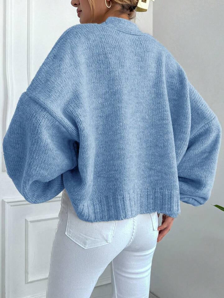 Knitted Cardigan Women's Loose V-neck Lantern Sleeve Sweater