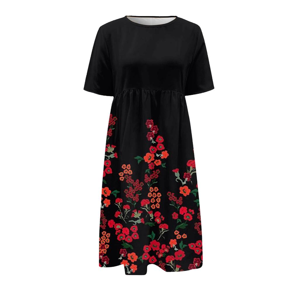 Women's Casual Dresses Printed Dresses Summer Dresses Printed Pleated Round Neck Midi Dresses Basic Classic Outdoor Daily Short Sleeve Loose Dresses