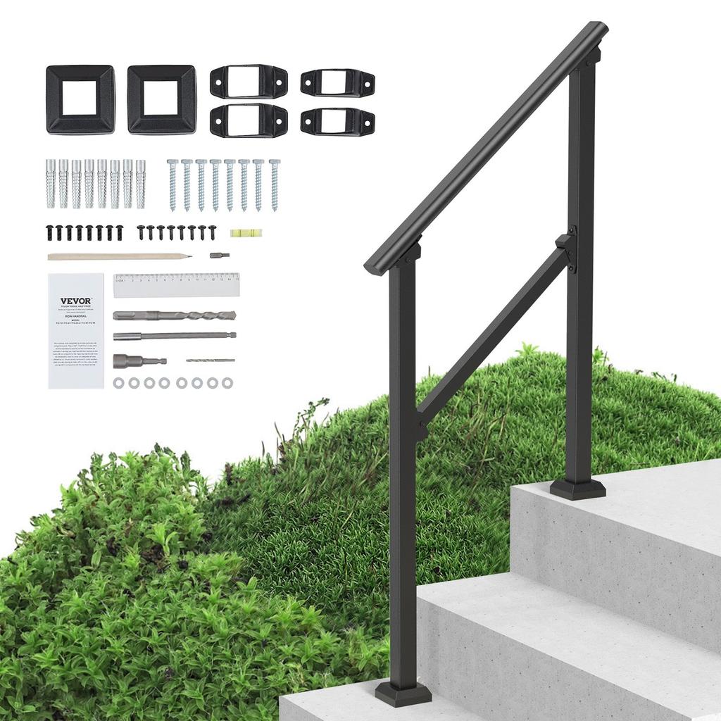 2-3 Handläufe für den Außenbereich für Senioren Veranda Terrasse Schwarzes Vierkantrohr Stahl