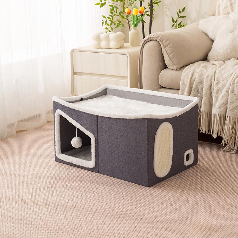 

Double-Layer All-Season Enclosed Cat Bed - Warm Winter Sleeping House Large 60*40*34cm