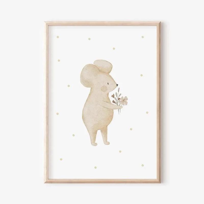 Boho Cartoon Farm Animals Wall Art Canvas Painting Rabbit Bear Bee Flower Posters and Prints Pictures for Baby Kids Room Decor