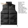 Men Cotton Waistcoat Stand Collar Sleeveless Patchwork Color Cotton Vest Coat with Pockets Elastic Drawstring Hem Zipper Placket Vest Outwear