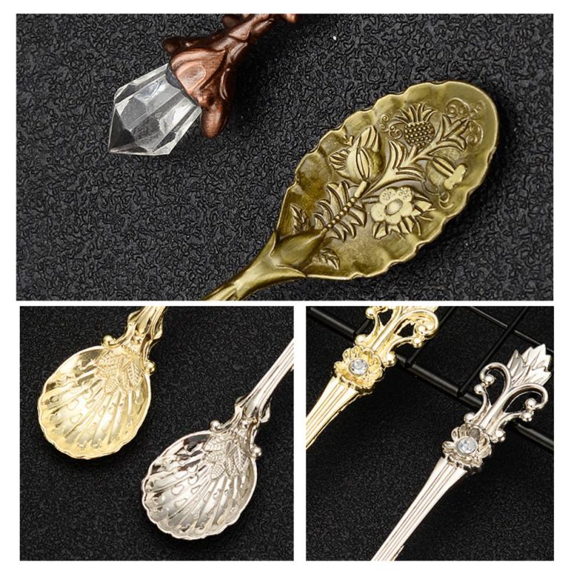 Alloy Leaf Spoon Vintage Carved Spoon Creative Royal Style Silver Gold Coffee Tea Dessert Spoon Flatware Kitchen Tool Accesssory