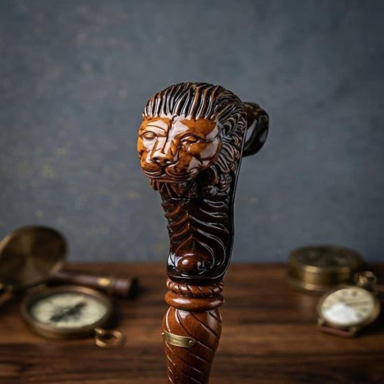 personalized Lion Head Walking Cane Wooden Walking Stick Handmade Gentlemen Cane  Style Gift for Men Decorative Mobility Stick