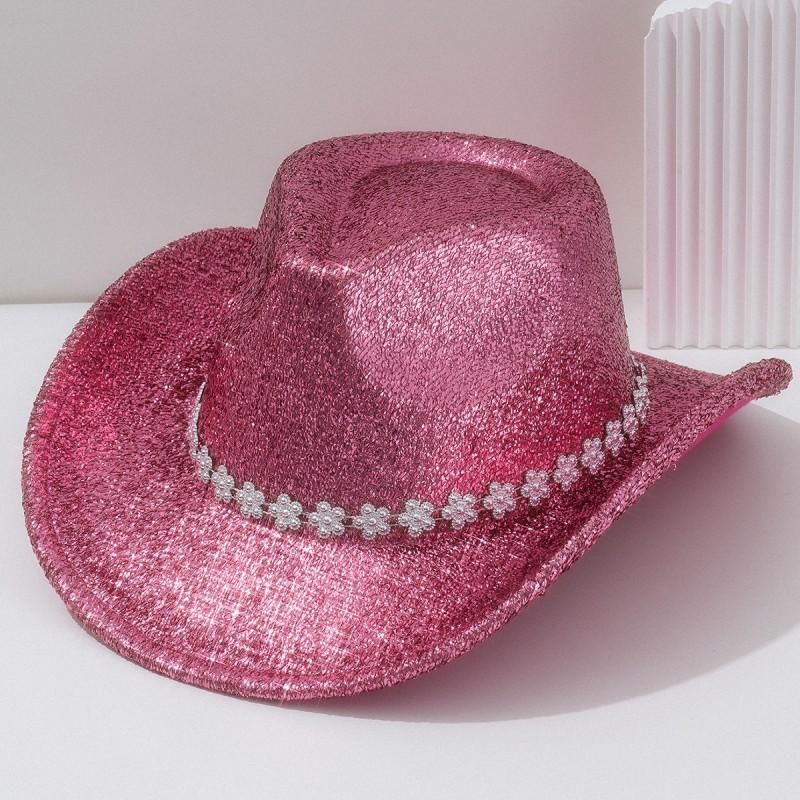 Ladies Unisex Wide Brim Hat With Rhinestone Flower Carnival Party