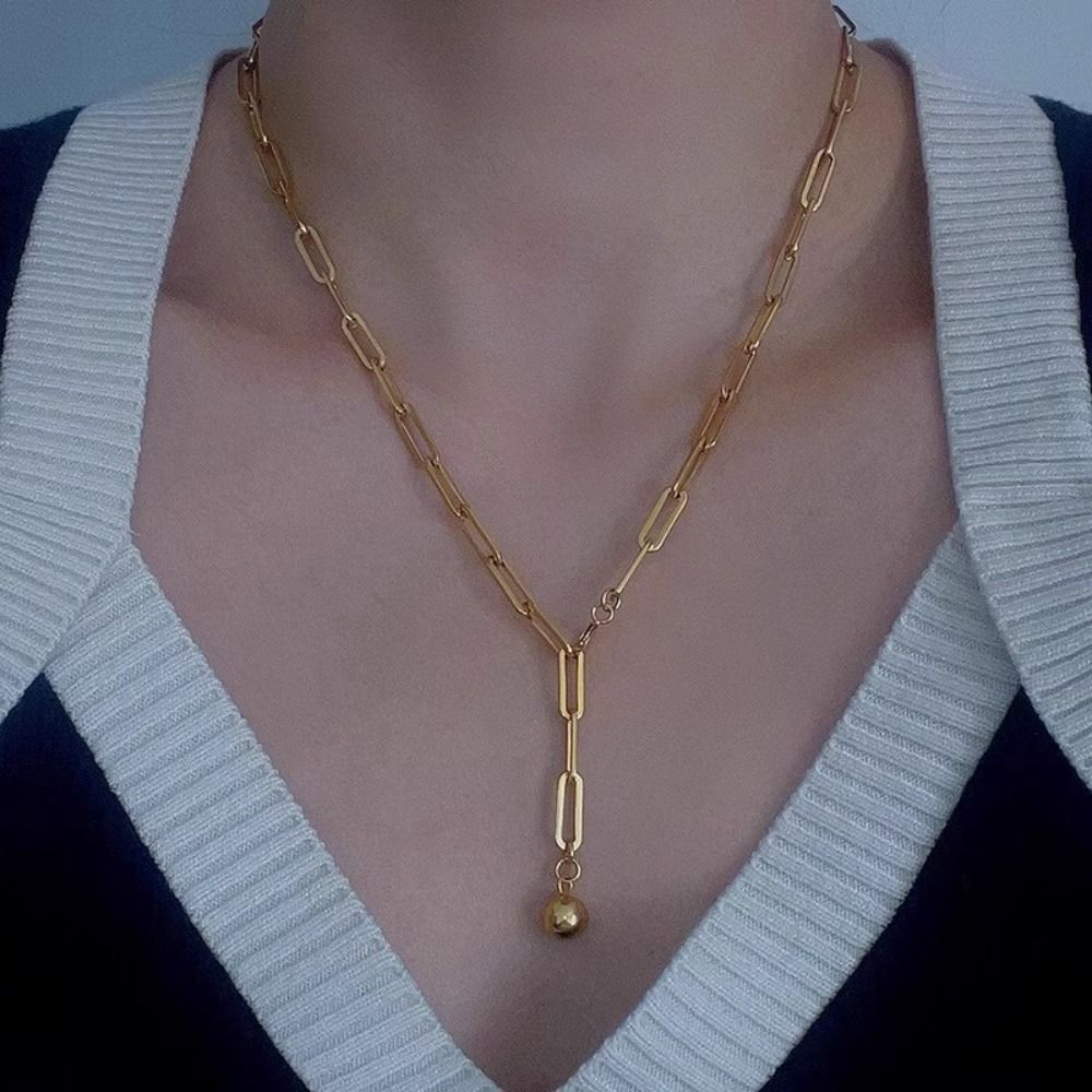 Gold Paperclip Necklace Adjustable Sweater Chain Necklace Metal Choker Necklace  Women's Jewelry