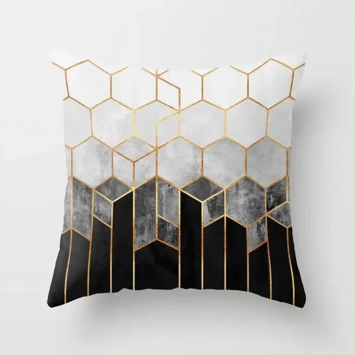Brand New Gold Black Marble Geometric Cushion Covers Polyester Modern Decorative Throw Pillows Cover Sofa Car Seats Pillows Case