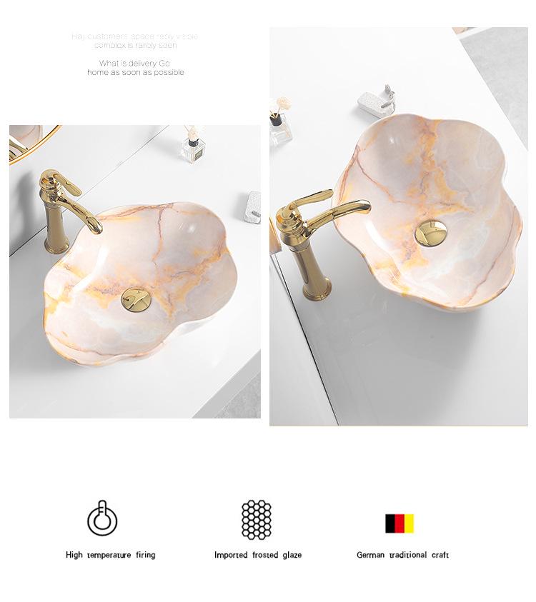 Tengxiang Marble Pattern Ceramic Single Basin Countertop Integrated Sink