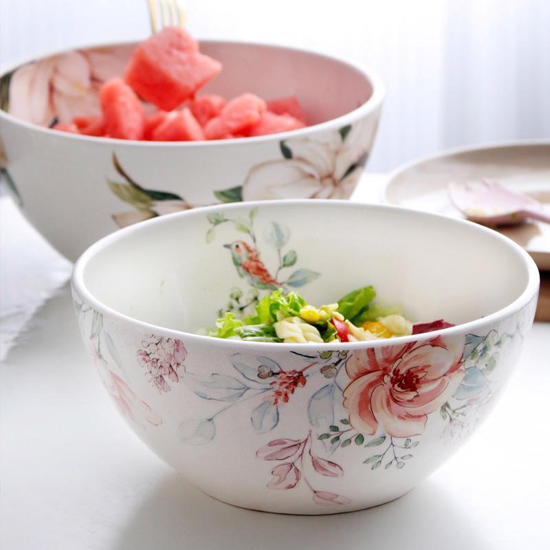 Pastoral Ceramic Bowl Creative Home 9-inch Soup Bowl Fruit Salad The Mixing Bowl Desktop Decorative Tableware Kitchen Supplies