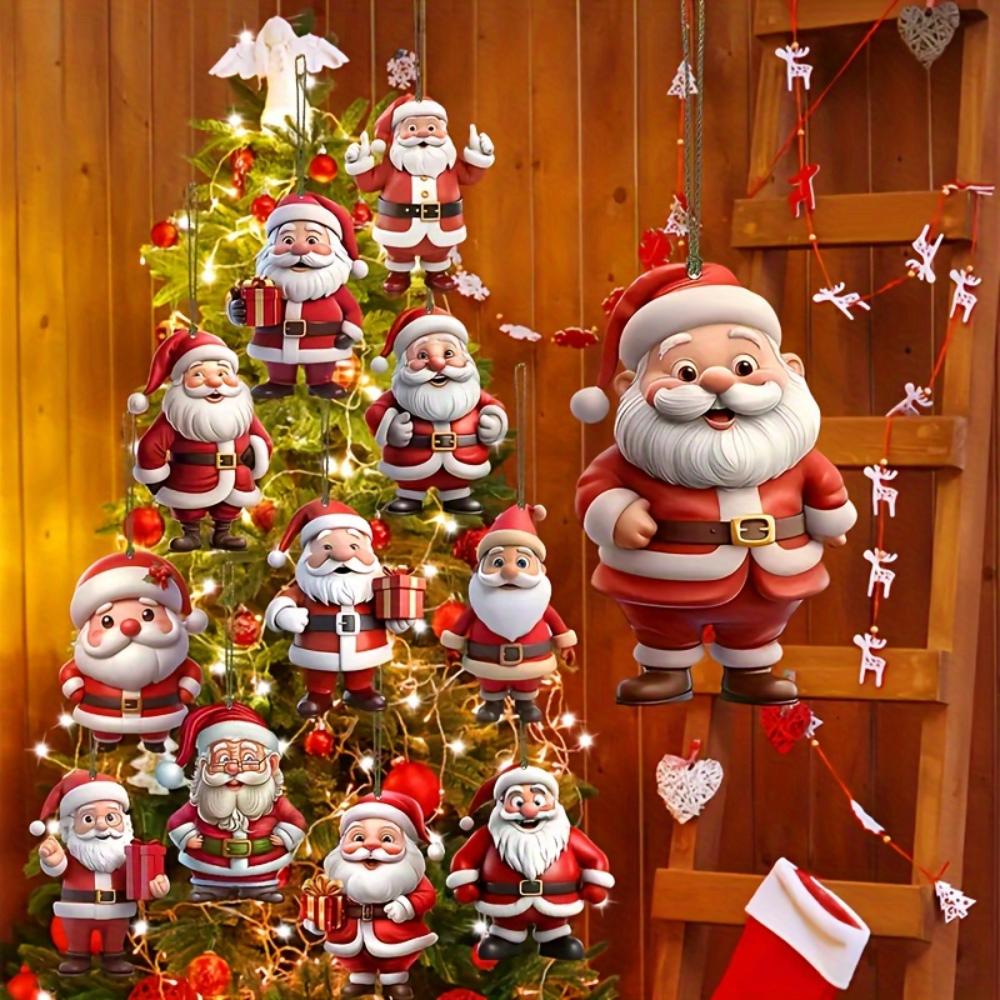 Decorative pendant, cute Santa Claus, 2D flat wood, 24PCS, suitable for Christmas, Halloween, doors and windows, patio pendants