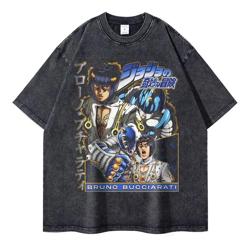 Anime JoJos Bizarre Adventure T Shirt DIO Washed Manga JOJO Stone Ocean Men Women T-shirts Oversized Kujou Jolyne Tops Tees
