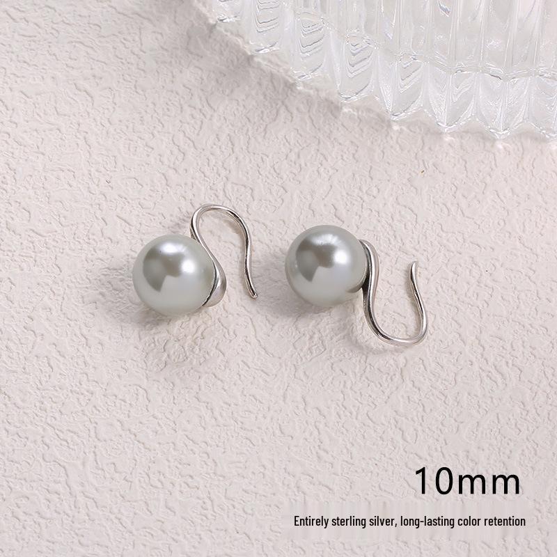 2025 Pure Silver Pearl Stud Earrings for Women - High-End Feel with Ear Drops & High Heels Ear Hooks