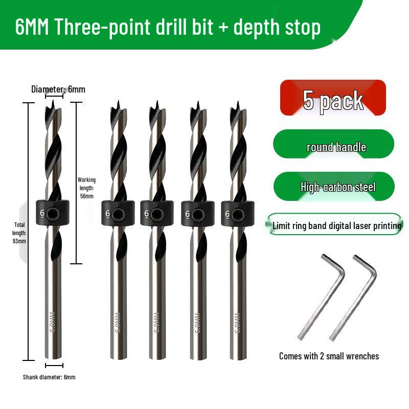 Carbon Steel Three-Point Twist Drill Bit for Hardwood and Enlargement - Compatible with Hand and Pillar Drills