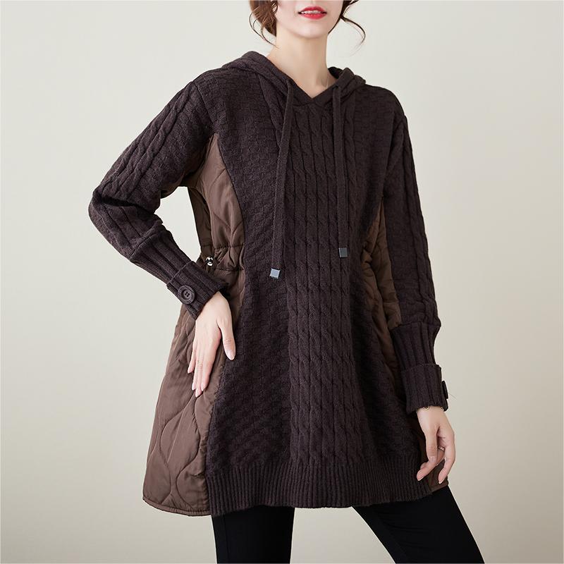 

DIMANAF 2023, зимние свитера больших размеров, женские лоскутные ватные пуловеры из двух предметов, вязаный клетчатый свободный свитер